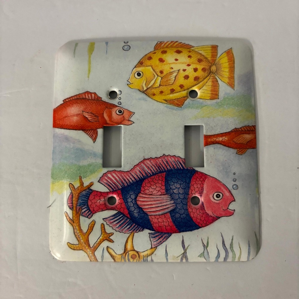 Vintage Tropical Fish Metal Double Toggle Light Switch Plate Ocean Decor